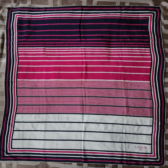 LANVIN PARIS VINTAGE 100% SILK WOMAN SQUARE SCARF GEOMETRIC DESIGN - Picture 3 of 9